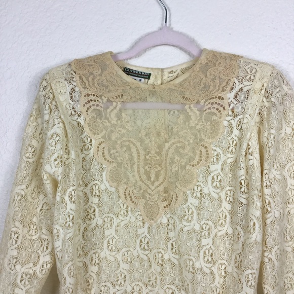 Outback Red Blouse Size S Sheer Vintage  Victorian 1970s Lace Long Sleev… - Picture 4 of 16